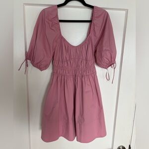 Staud Pink Puff Sleeve Dress